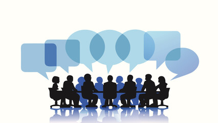 Silhouettes of business professionals gathered in front of a presentation screen conveying teamwork and corporate strategy