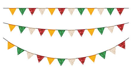 Obraz premium Christmas garland with flags hanging on rope banner. Triangular pennant decoration festival. Perfect for party, Birthday, Christmas, anniversary, and festival fair, birthday, anniversary, New Year 