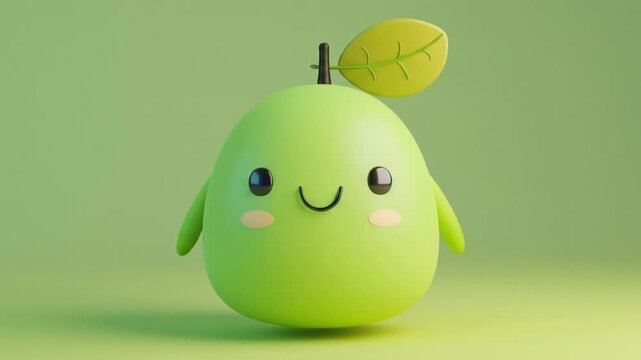 3d kedondong fruit character green oval body Videos