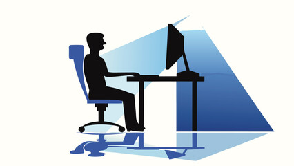 Silhouette of an individual sitting at a desk illuminated by a glowing light source representing focus work or study in a modern setting