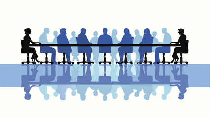 Modern panoramic view of a long expansive meeting table with chairs suitable for corporate presentations office interiors and business discussions