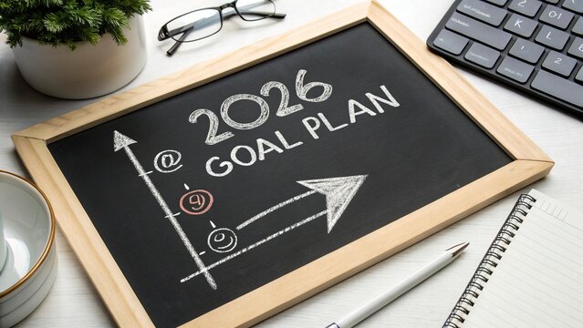 2026 Goal Plan Concept with Chalk Arrow on Blackboard - 3