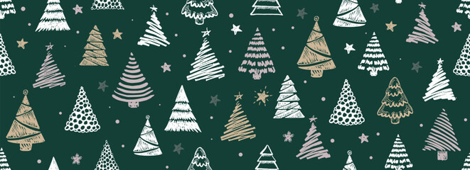 Christmas tree white on green, hand drawn illustrations.	
