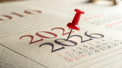 Red Pushpin Marking 2026 on Textured Paper - 3