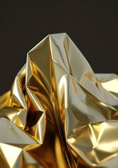 Gold crumpled fabric texture close-up.