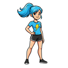 Cute Girl Illustration with Blue Hair