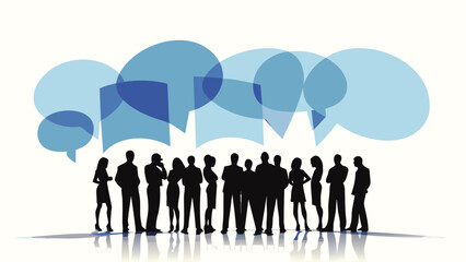 Minimalist illustration showcasing a diverse group of business professionals in silhouette representing teamwork and collaboration in a modern corporate setting