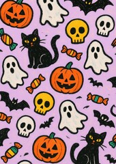 Fototapeta premium Playful Halloween-themed pattern illustration.