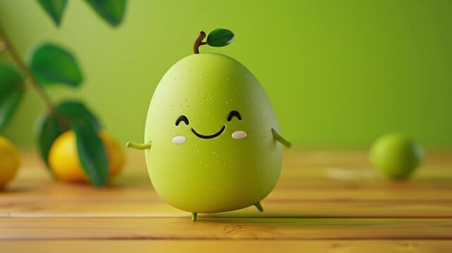 3d kedondong fruit character green oval body Videos