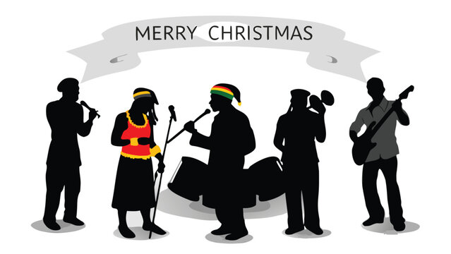 Diverse group of musicians from various countries performing together with instruments and musical notes symbolizing global harmony and collaboration in a vibrant artistic design