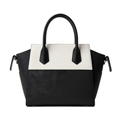 Front View of Modern Color-Block Black and White Women's Tote Handbag with Structured Shape, png