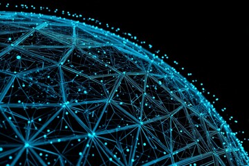 Geometric network design with glowing lines and dots representing a futuristic globe view