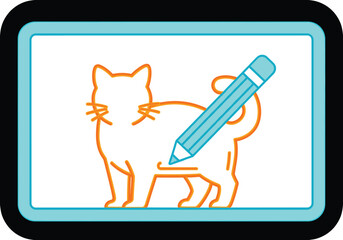 Digital drawing, cat illustration, tablet sketch, stylized art, creative design, orange outline, blue pencil, tech art, cartoon feline, creativity
