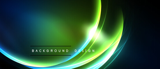 Abstract neon waves, vibrant blue, green hues. Smooth gradients create dynamic energy, modern design element. Background text reads background design.
