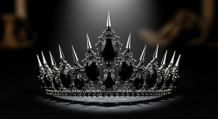 Dark and menacing spiked crown on a black background.