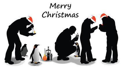 Scientists in antarctica celebrating christmas with festive decorations and a snowy landscape conveying a sense of joy and camaraderie during the holidays