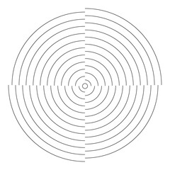 Circular ripple sign. Concentric circles with broken lines isolated on white background. Vibration, signal wave, soundwave, radar or sunburst sign. Vector graphic illustration