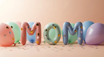 Balloon letters spelling Mom with colorful balloons