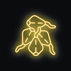 Glowing yellow neon icon of human lungs with bronchi, suitable for use in medical design projects