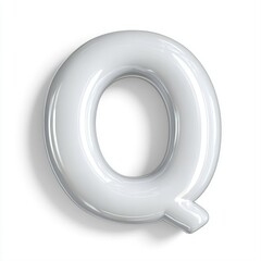 A glossy, 3D-rendered letter Q showcases a modern design that can be used for branding or educational materials, Its sleek appearance makes it suitable for marketing and digital content,