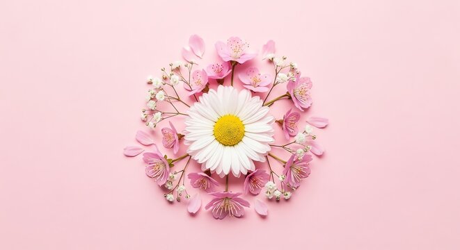 Daisy flower with pink cherry blossoms