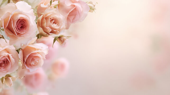 Soft pink rose bouquet pastel background gentle floral arrangement with soft light, delicate petals and romantic mood - Powered by Adobe