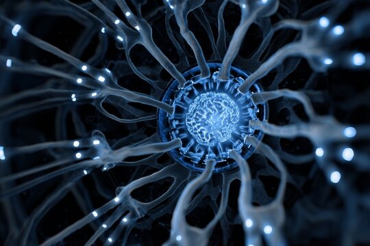 Intricate neural network design showcasing luminous connections in a futuristic setting
