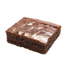 Rich Chocolate Brownie Square Sprinkled with Powdered Sugar Isolated on Black Background with Natural Lighting