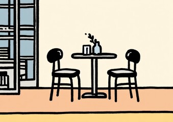 Interior illustration of a simple cafe.