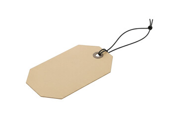 Blank beige shipping tag with string isolated on white background