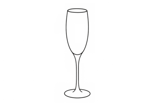 Champagne flute line art drawing illustration for celebrations and special occasions with transparent background