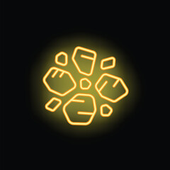 Yellow neon icon of stones glowing on a dark background
