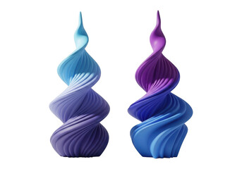 Two swirled sculptural candles isolated on white background
