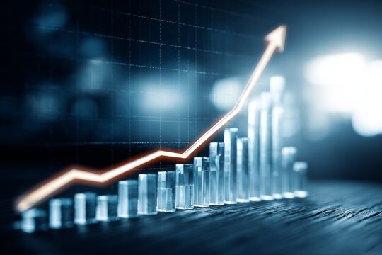 Growth trend demonstrated by an upward chart with clear bars representing data in a modern business setting - Powered by Adobe