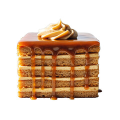 Rich Honey Cake With Caramel Glaze And Cream Swirl On Top Isolated On Black Background Delicious Dessert Photography