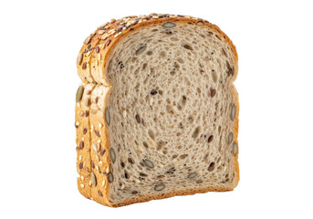 Slice of multigrain bread with seeds isolated on white background