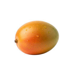 Ripe Mango Fruit Isolated on Black Background With Water Droplets Reflecting Warm Light Studio Shot