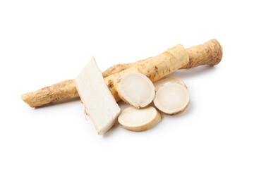 Fresh raw horseradish roots isolated on white