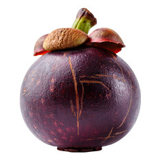 Ripe Mangosteen Fruit Isolated on Transparent Background Macro Photography with Detailed Texture and Purple Skin