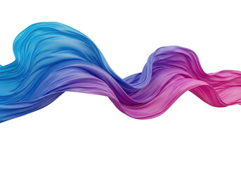 Flowing fabric wave with blue and pink gradient isolated on white background