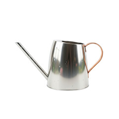 Polished Silver Watering Can With Copper Handle Isolated On Transparent Background Reflecting Light And Environment Studio Product Shot