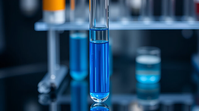 Researchers have put a blue liquid in the test tube