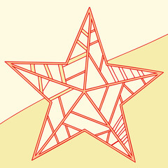Geometric red star with internal lines on a yellow background vector illustration