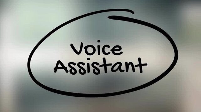Conceptual image of 'Voice Assistant' text within a hand-drawn circle, symbolizing modern artificial intelligence and intuitive digital communication