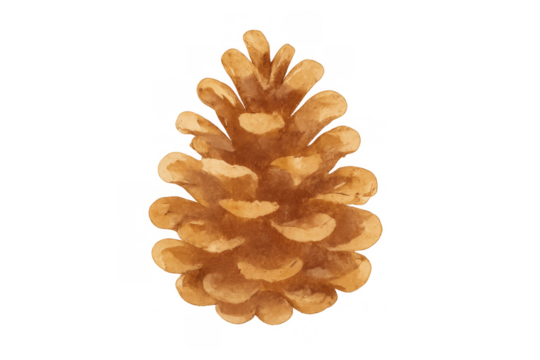 Pine cone watercolor illustration representing natural botanical element for autumn and winter design with transparent background