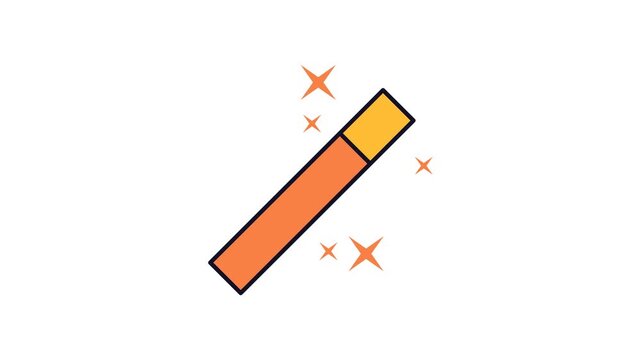 Colorful digital magic wand illustration featuring bold orange bar, yellow highlight tip, and shimmering decorative sparks in minimal design