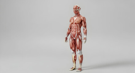 Human Muscular System Anatomical Illustration on Plain Background