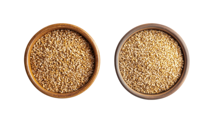 Whole bajra grains with bajra powder overhead side by side on transparent background