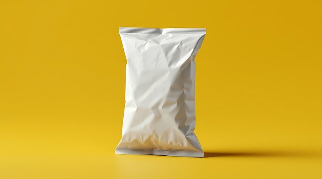 chips, snacks, candy , A white empty snack bag for food packaging , Blank white food pouch