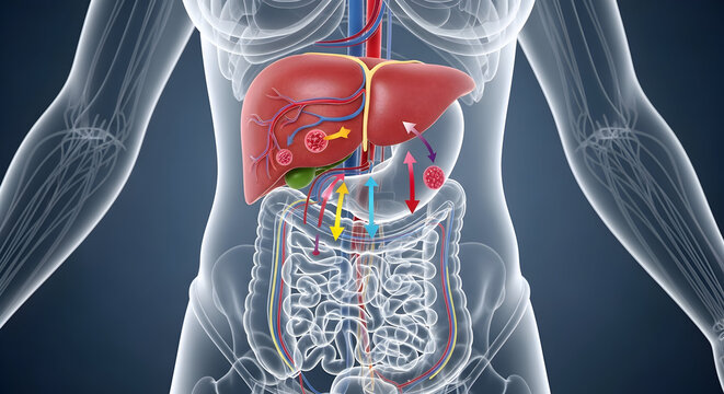 Human Anatomy Showing Digestive System and Liver Function